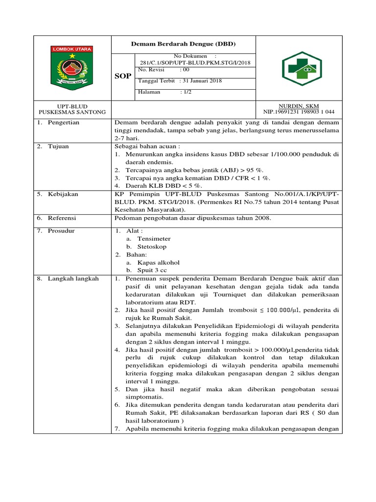 SOP Penanganan DBD di Puskesmas | PDF