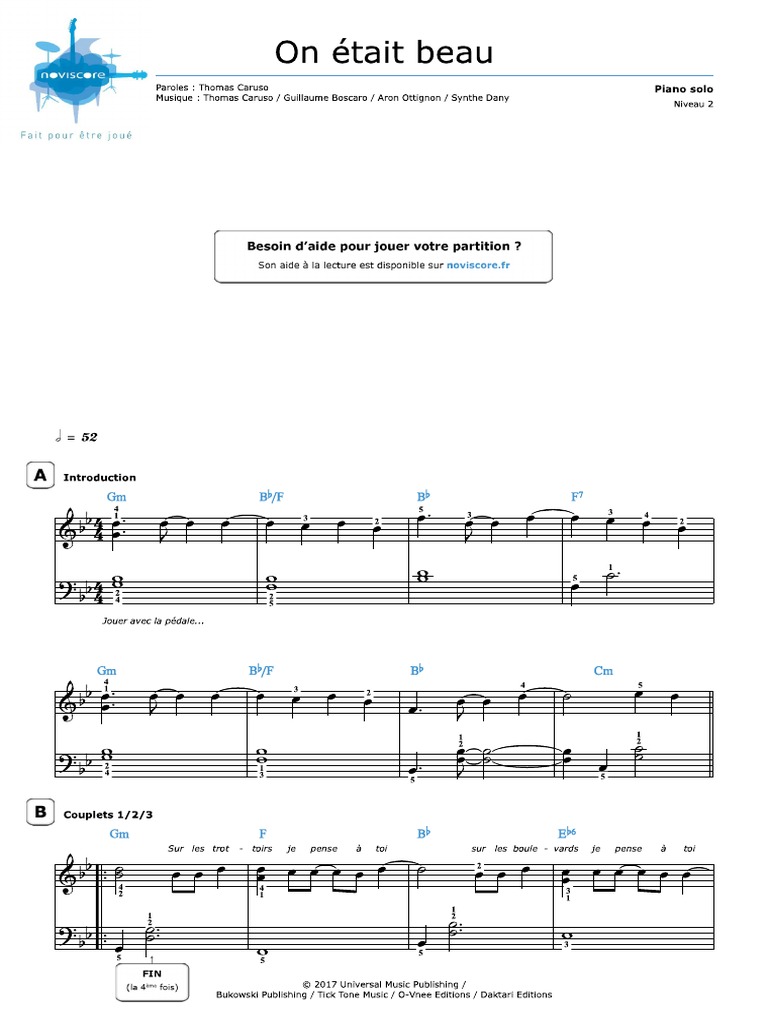 On Etait Beau Partitions Piano De La Partition Piano Confirmee A La Partition Piano Facile