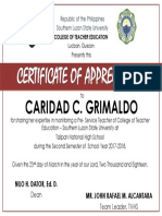 Caridad C. Grimaldo: Republic of The Philippines Southern Luzon State University