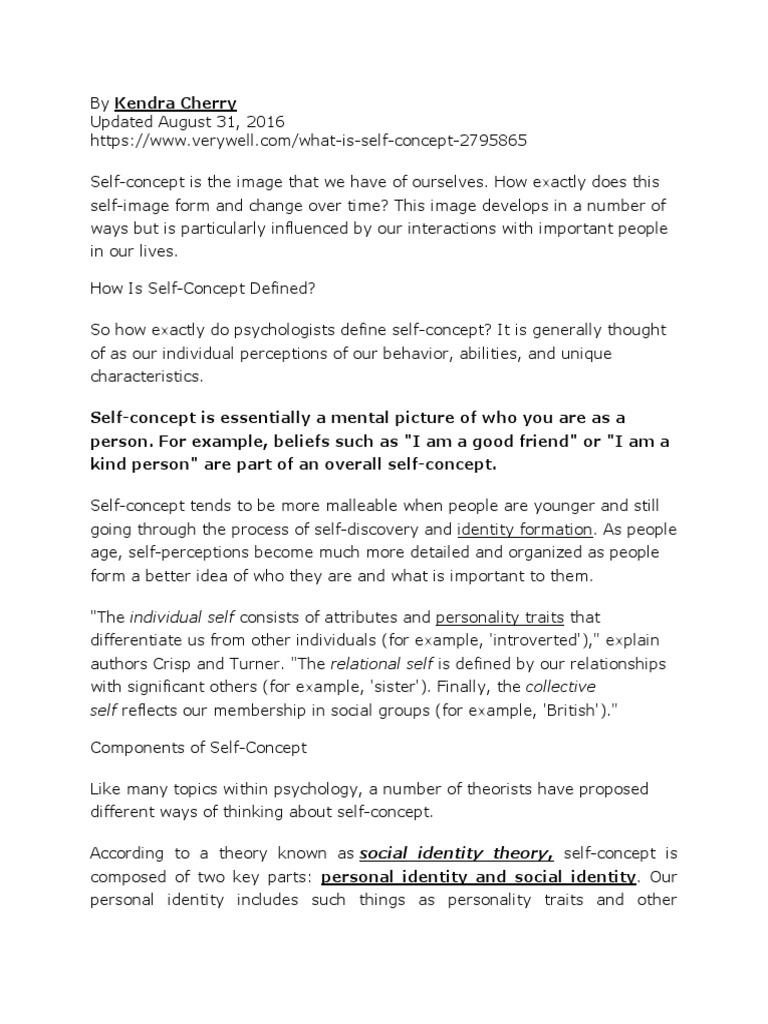 Kendra Cherry PDF Self Concept Identity (Social Science)