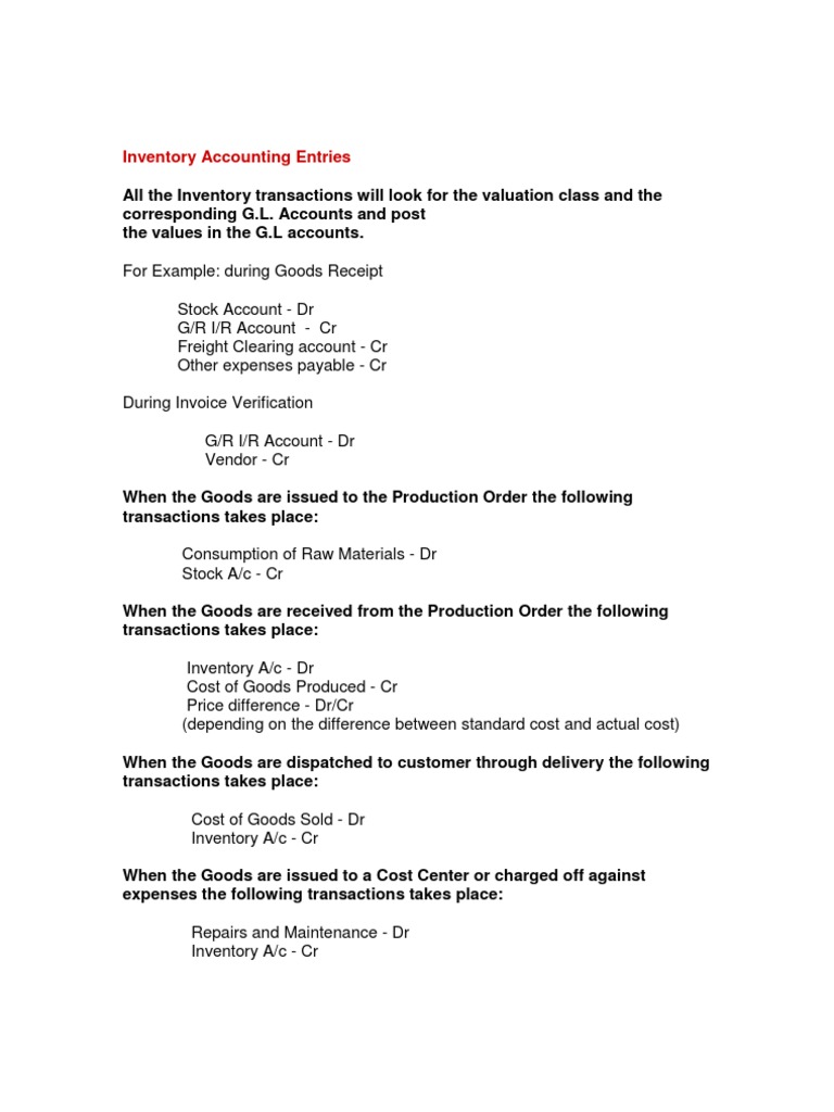 Inventory Accounting Entries in SAP | PDF | Debits And Credits ...