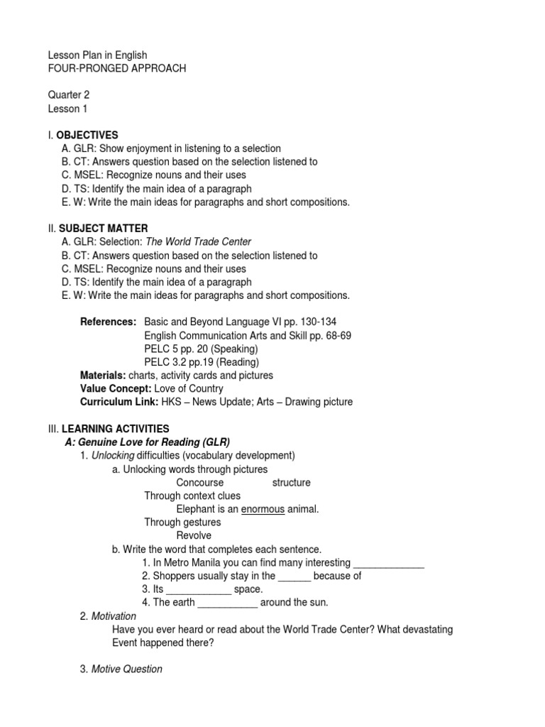 English Lesson Plan for Teachers | PDF | Food Web | Verb