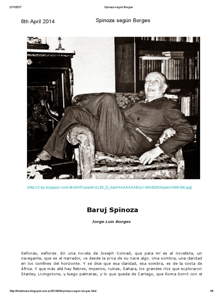 Borges -- Baruj Spinoza  Baruch Spinoza  Panteísmo