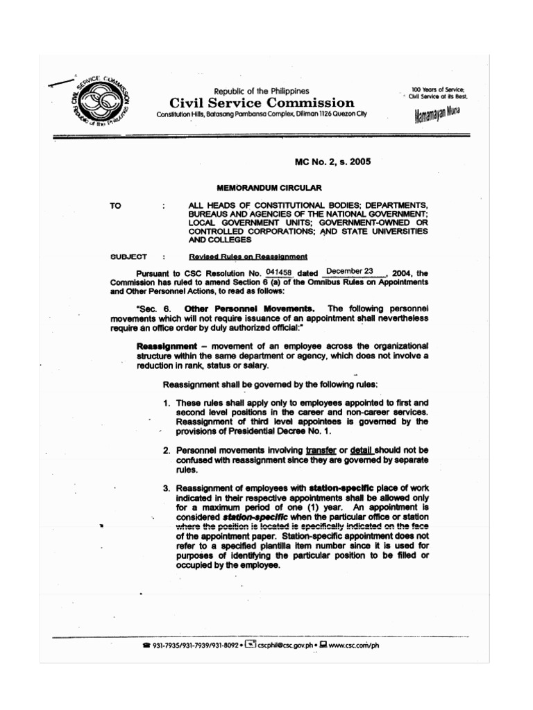 Civil Service Memorandum Circular No. 2, S. 2005 PDF