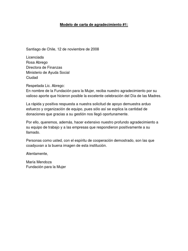 Modelo De Carta De Agradecimiento Bancos Negocios General