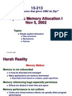 Dynamic Memory Allocation I Nov 5, 2002: "The Course That Gives CMU Its Zip!"