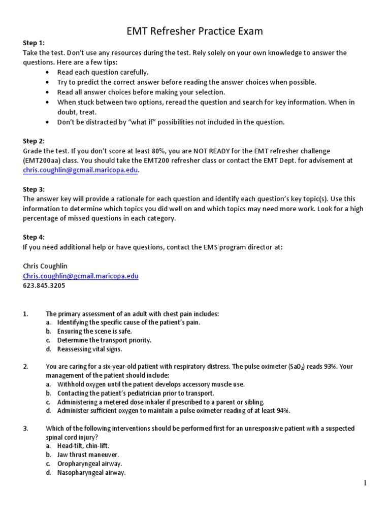 EMT Refresher Exam Practice Guide | PDF | Cardiopulmonary Resuscitation ...