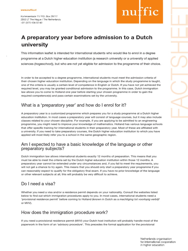 A Preparatory Year Before Admission To A Dutch University PDF | PDF ...