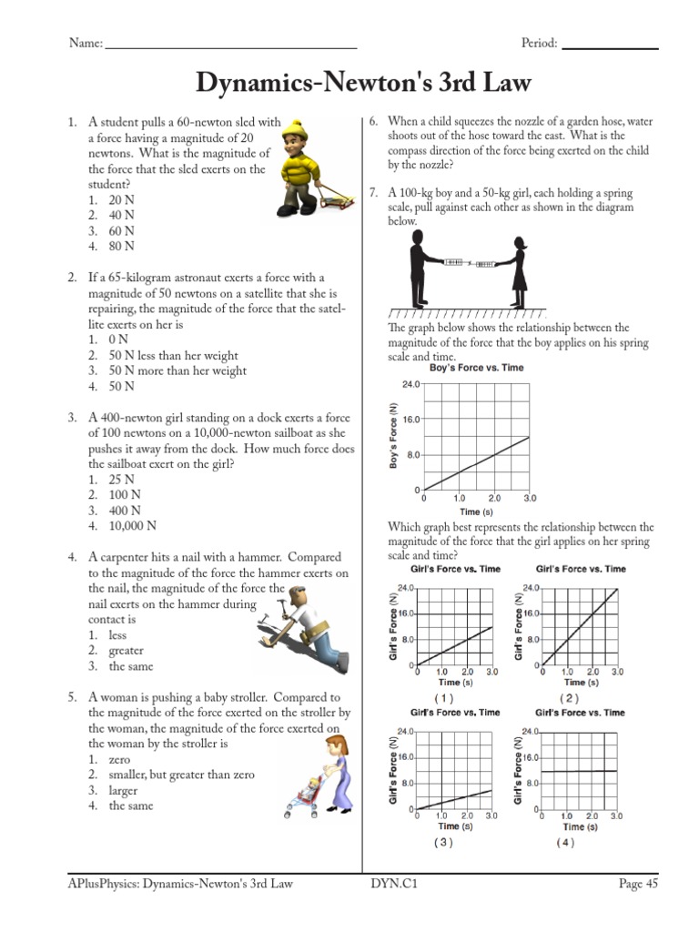 Newton's 3rd Law Worksheet Answers | PDF | Force | Mass