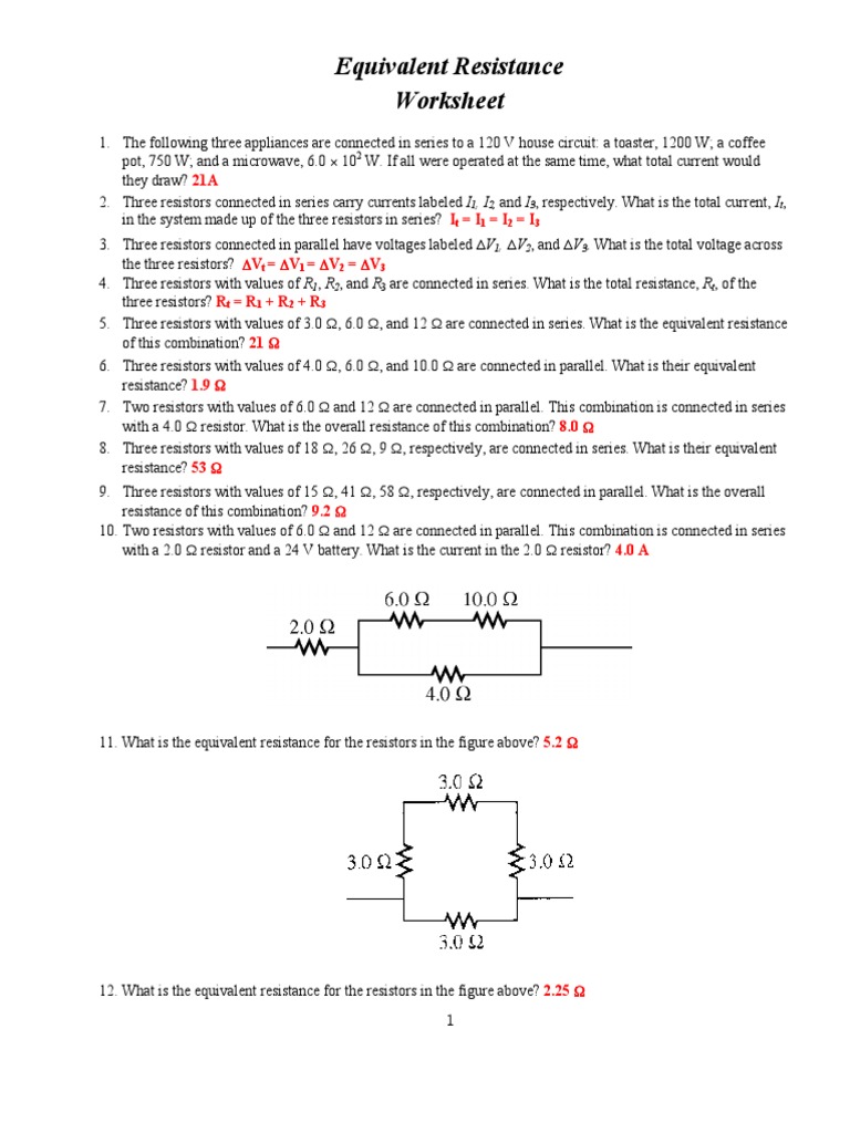 EQ Resistance WKSH | PDF | Series And Parallel Circuits | Resistor