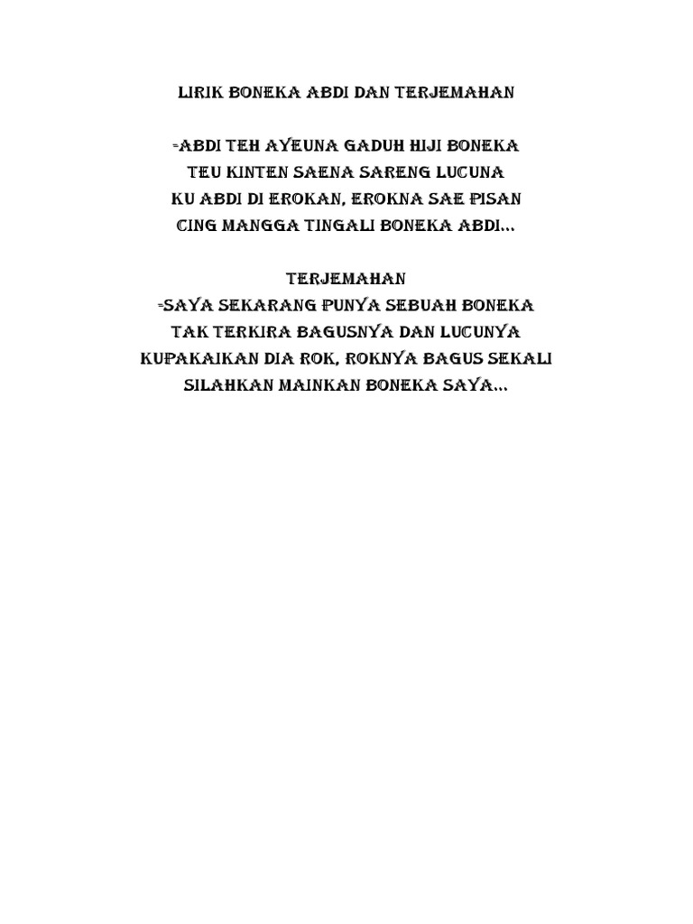 Terjemahan Lagu Boneka Abdi (Film Danur) Bahasa Sunda PDF