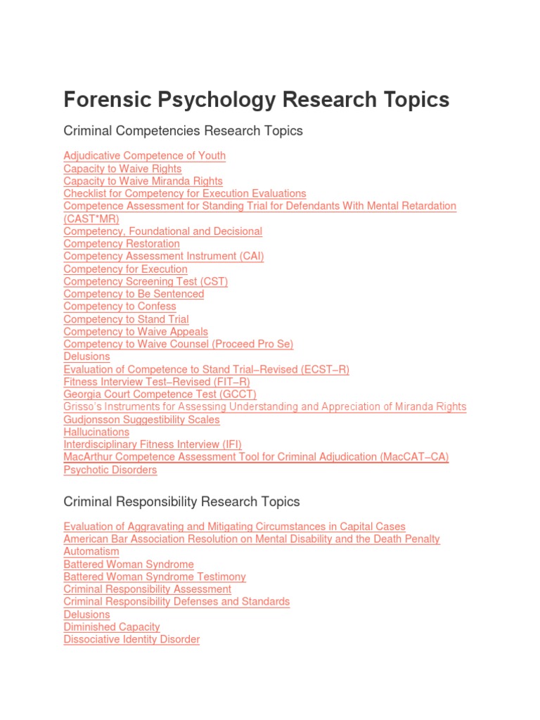 research topics on forensic psychology