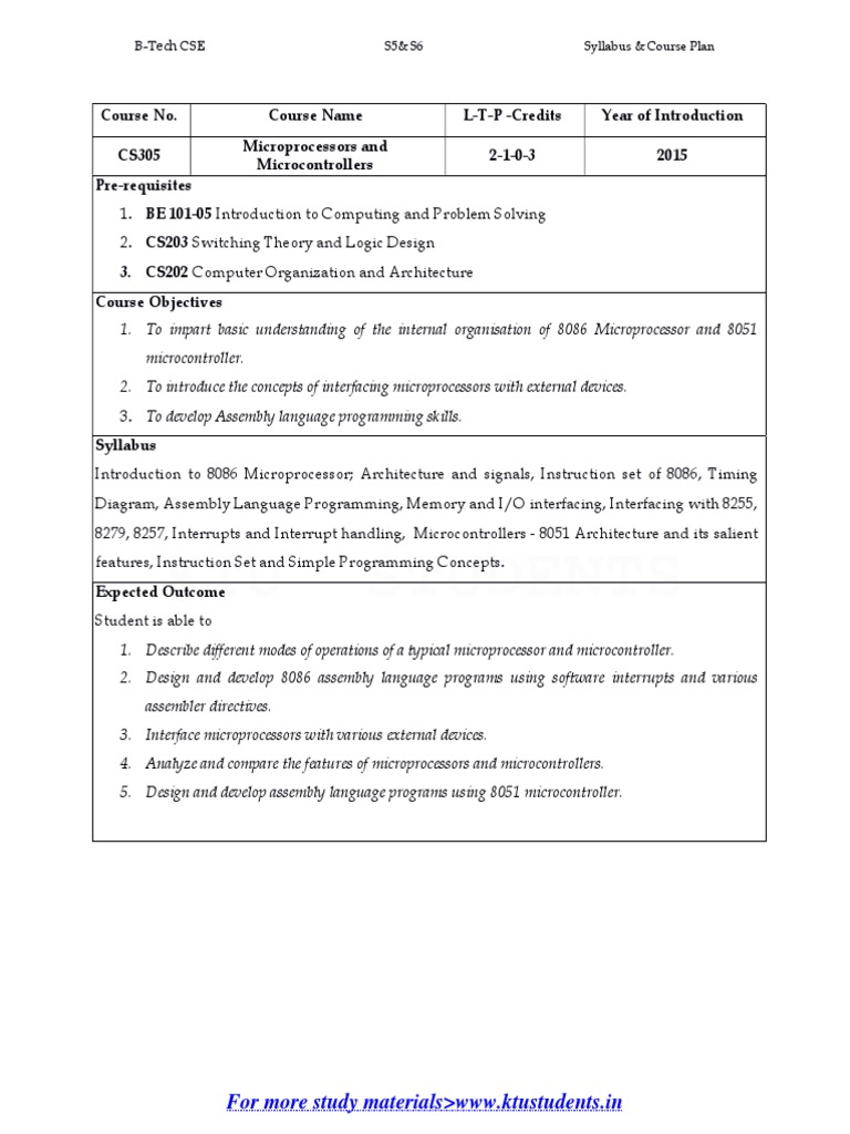 CS305 Microprocessors and Microcontrollers CSE Syllabus Semesters - 5 ...