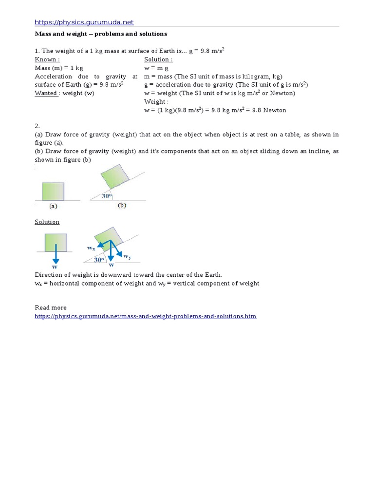 Mass and Weight: Problems & Solutions | PDF | Weight | Mass