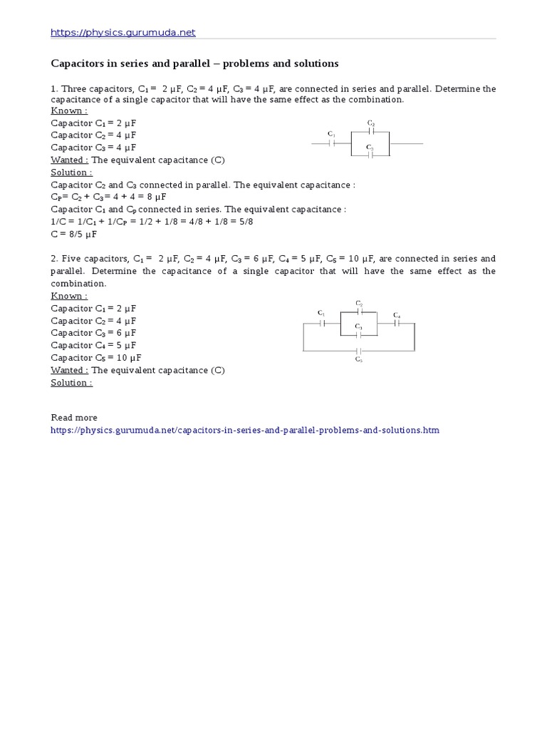 Capacitors in Series and Parallel Problems and Solutions PDF