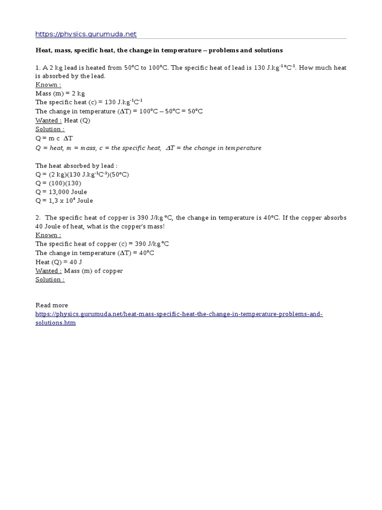 Heat Capacity Problems and Solutions | PDF
