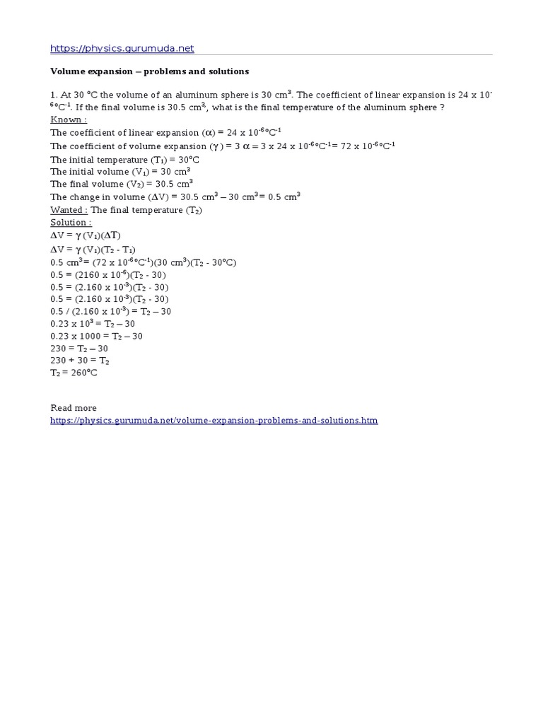 Volume Expansion Problems and Solutions | PDF | Volume | Physics