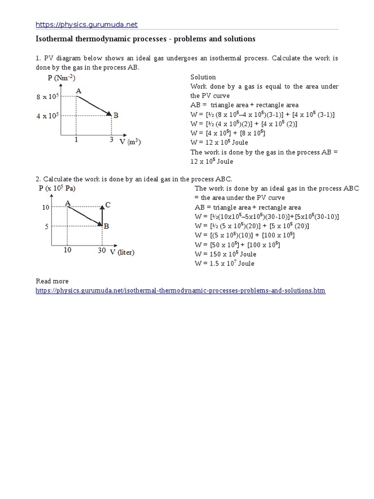 Isothermal Thermodynamic Processes Problems and Solutions | PDF | Gases ...