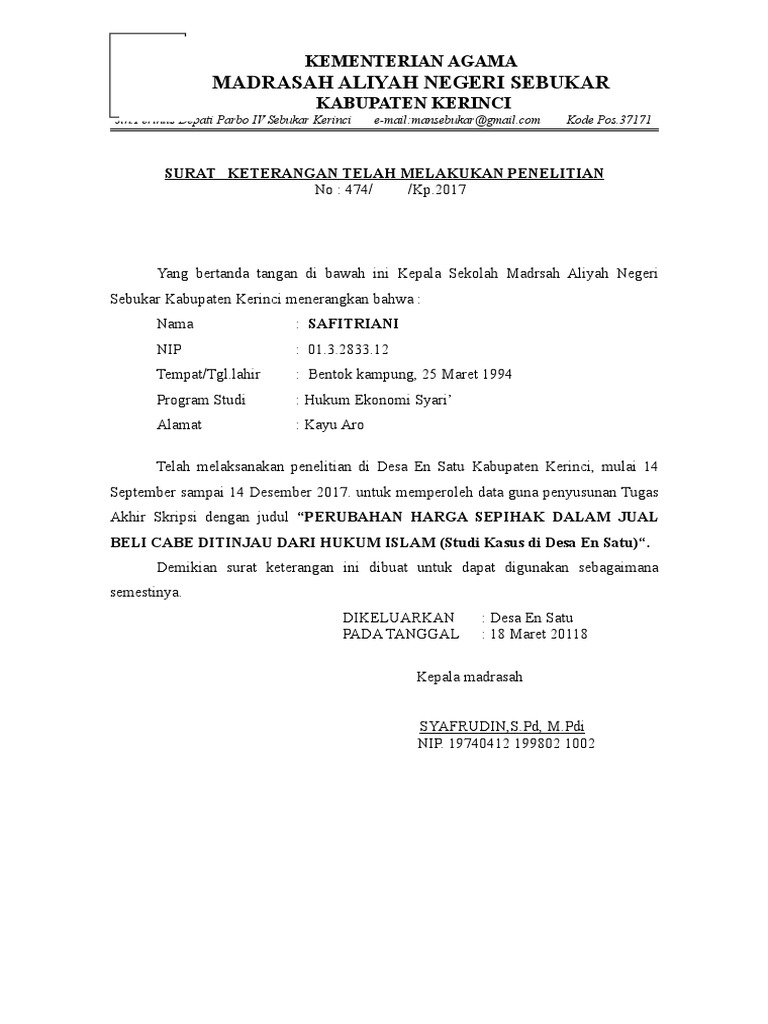 SURAT Keterangan Selesai Penelitian