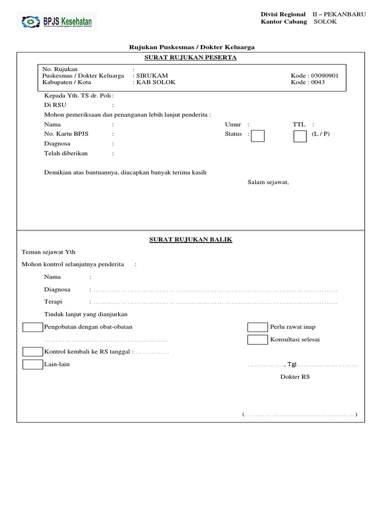 Contoh Surat Rujukan BPJS Kesehatan | PDF