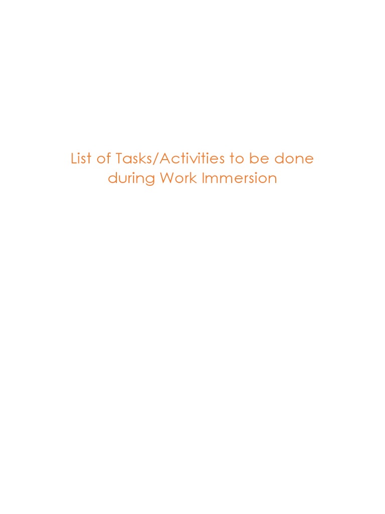 List of Tasks/Activities To Be Done During Work Immersion | PDF ...