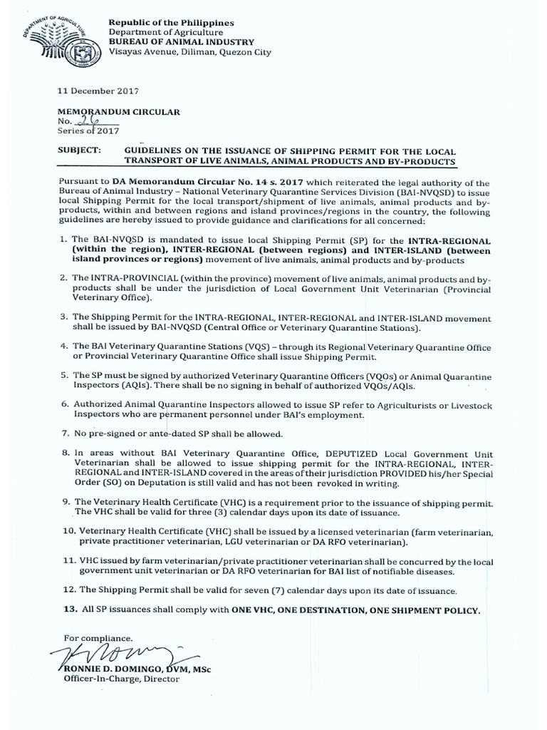 Memorandum Circular No. 26 S. 2017 - Guidelines On The Issuance of ...