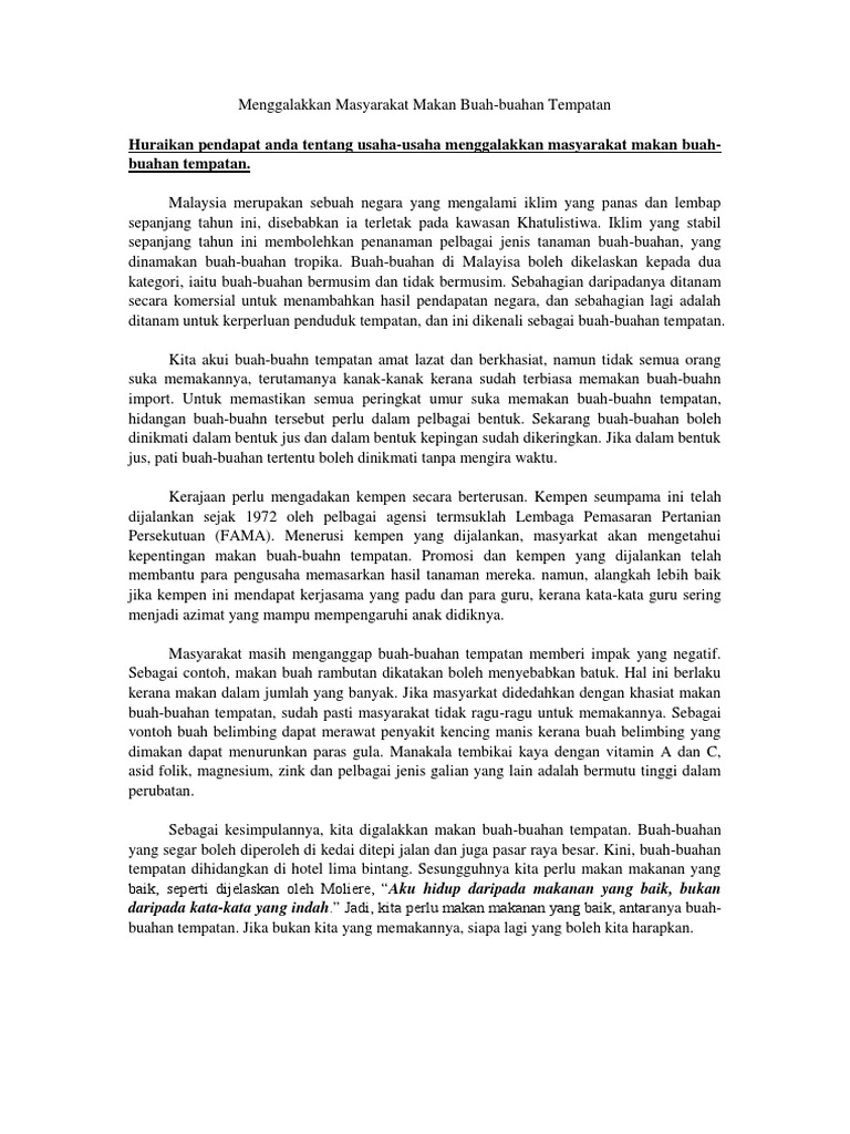 Buah Buahan Tempatan Contoh Karangan Pdf