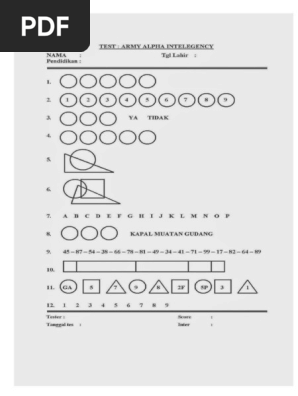 Army Alpha Test Sheet Tests