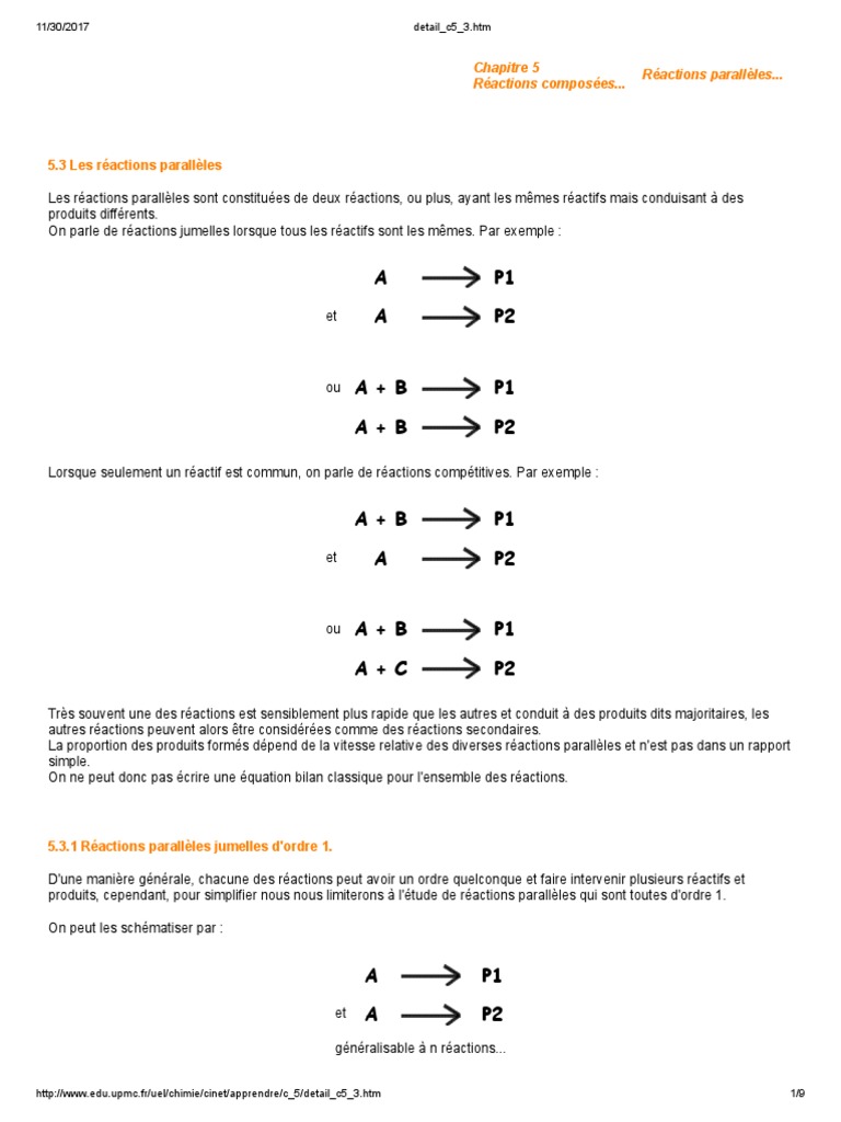 Exercice Corrigé Cinétique Chimique Ordre D'une Réaction Pdf
