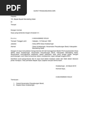 Surat Pengunduran Diri Bpd