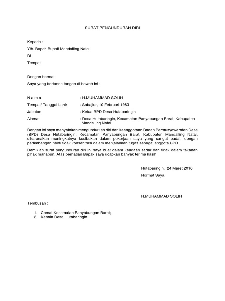 Surat Pengunduran Diri BPD | PDF