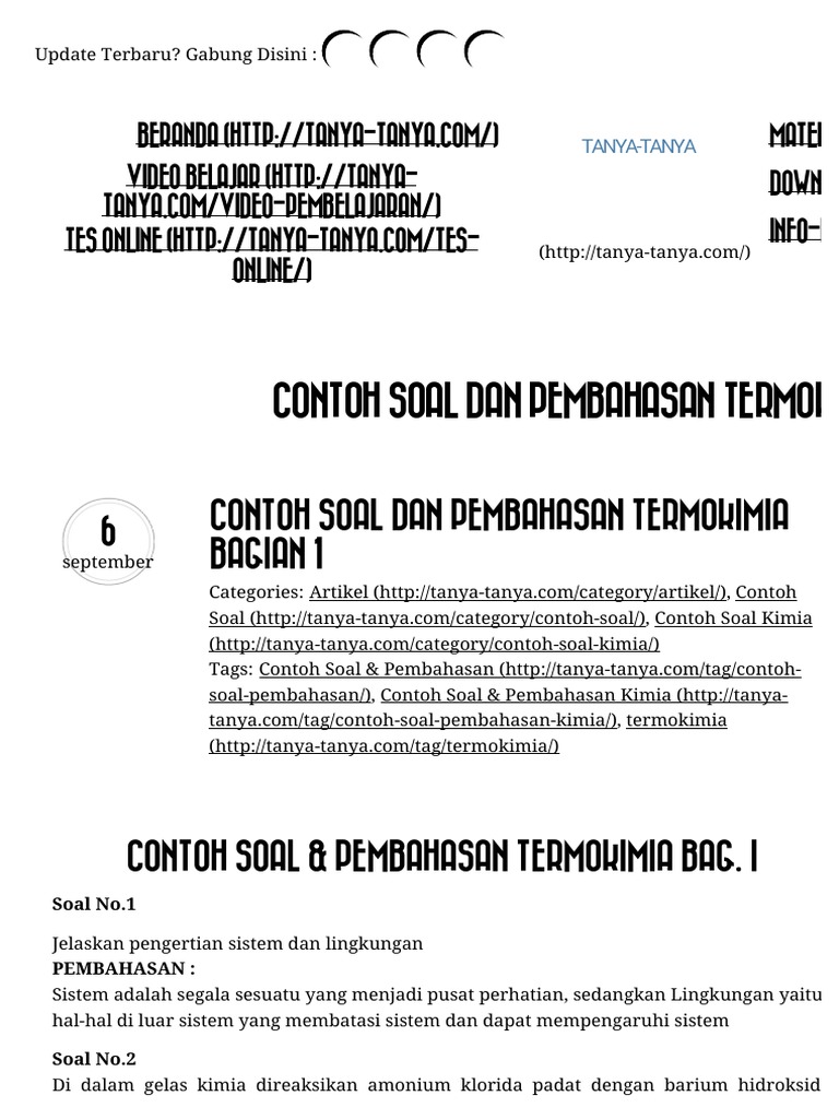 Contoh Soal Dan Pembahasan Termokimia Bagian 1