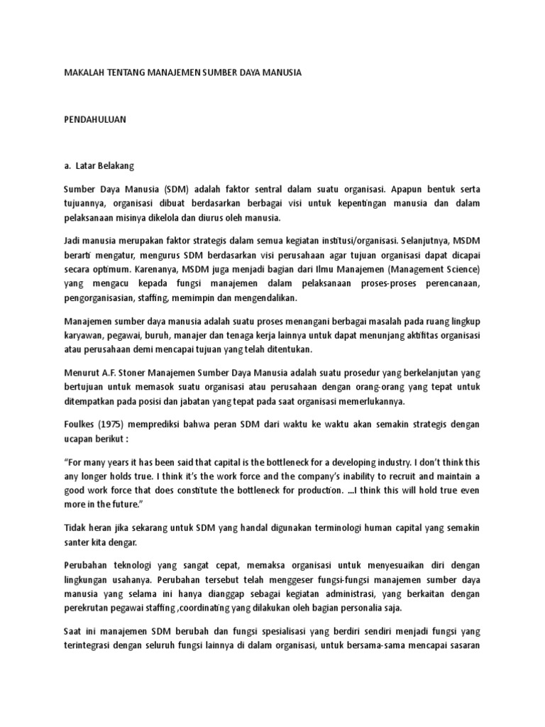 Makalah Tentang Manajemen Sumber Daya Manusia Doc