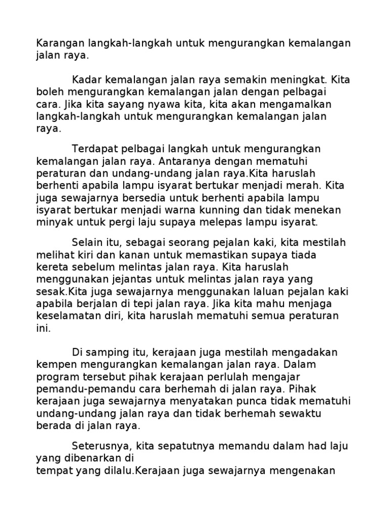 Karangan Punca Dan Langkah Mengatasi Kemalangan Jalan Raya Stpm