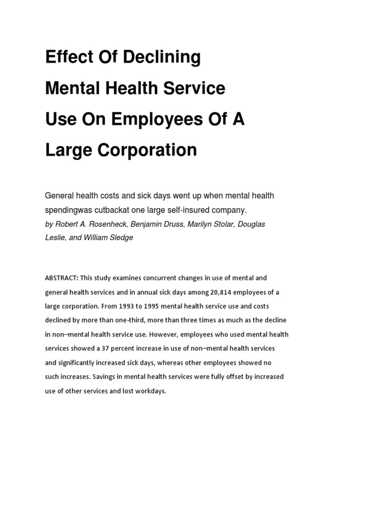 Impact of Mental Health Cutbacks on Employees | PDF | Mental Health ...