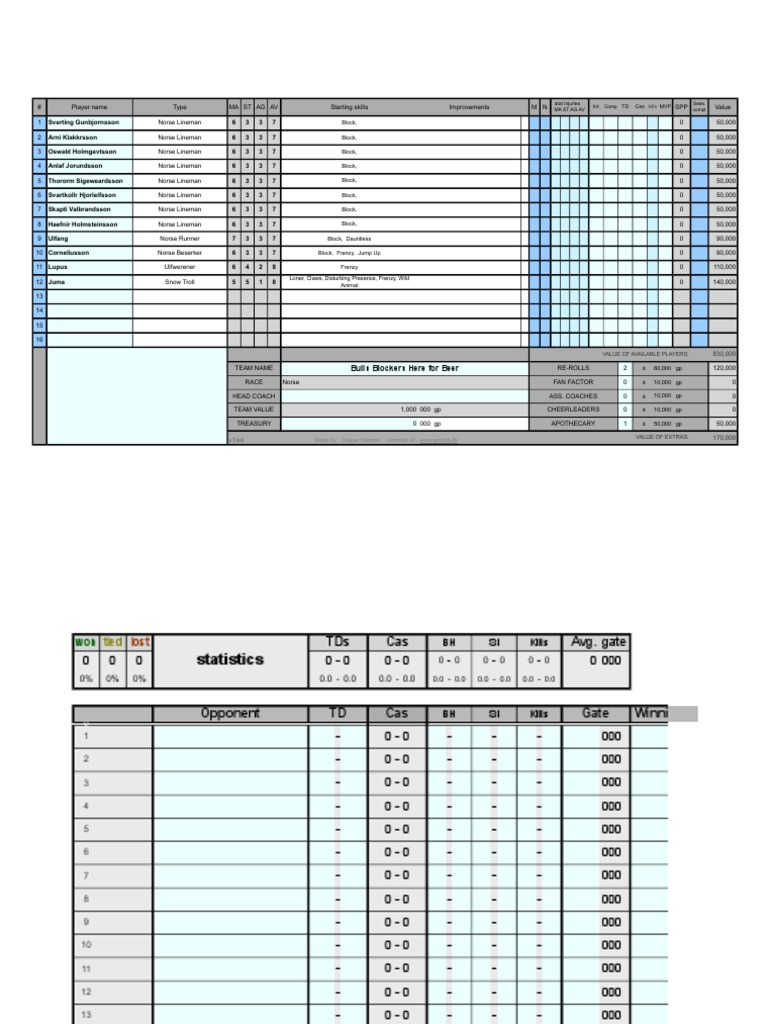 Roster Excel Template | PDF | Sports | Leisure