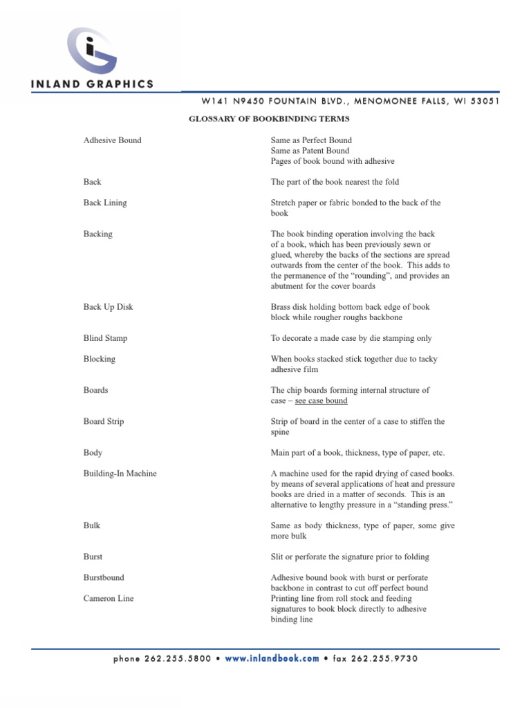 Glossary Bookbinding Terms PDF Bookbinding Adhesive