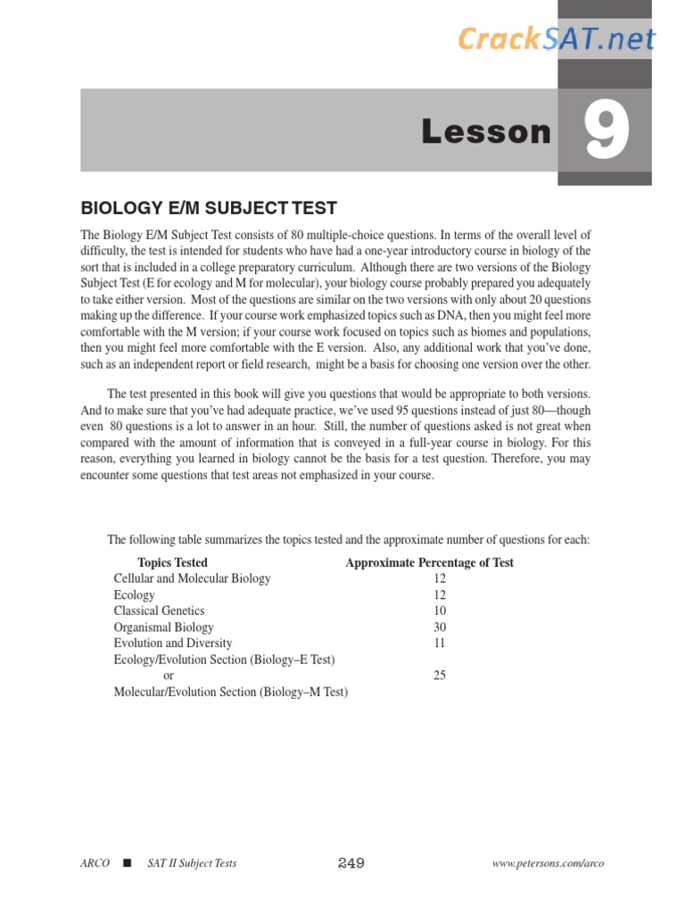ARCO SAT Subject Biology EM Practice Test | PDF | Nucleic Acid ...