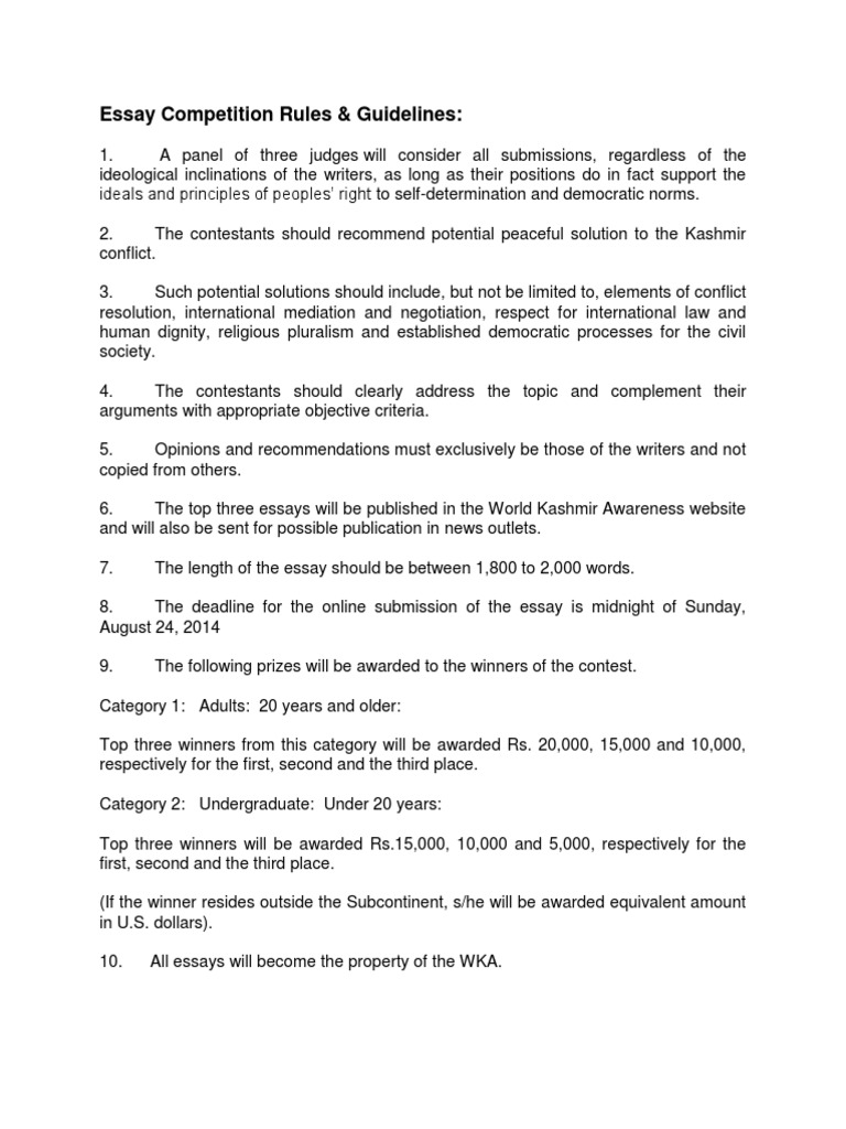 Kashmir Essay Competition Guidelines | PDF