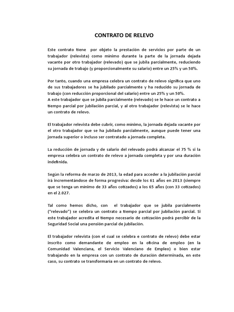 Contrato de Relevo PDF Jubilación Salario
