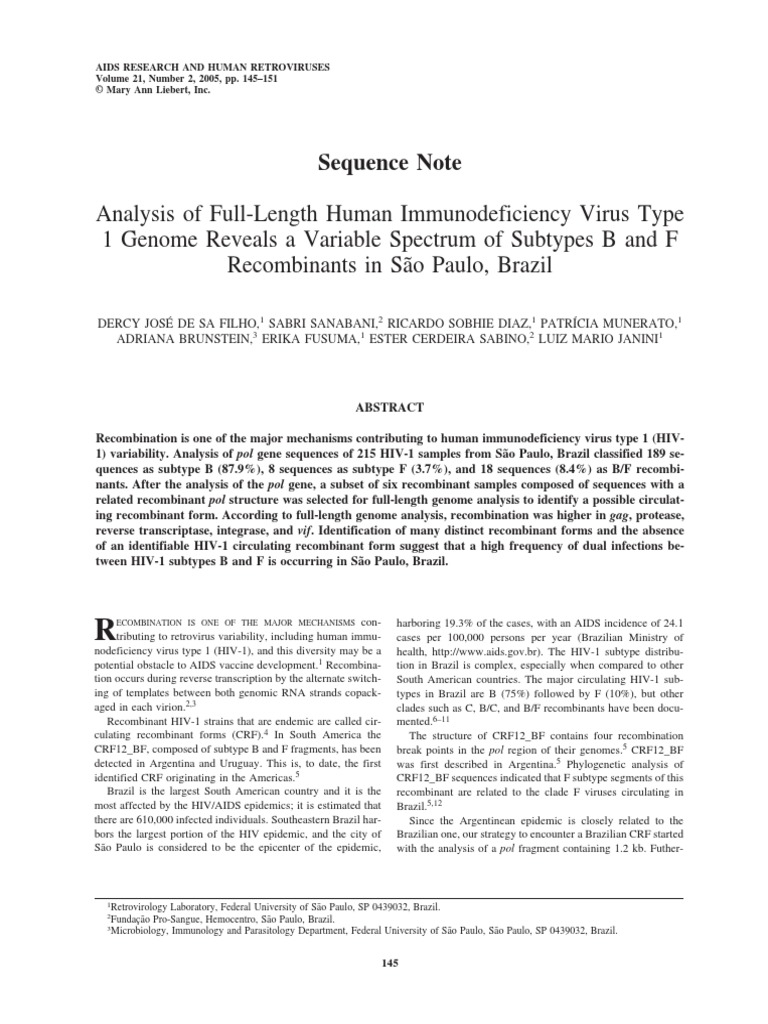Analysis of Full-Length Human Immunodeficiency Virus Type 1 Genome ...