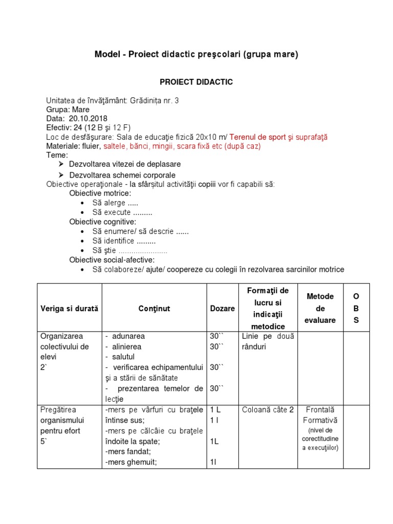 At 1 - Model Proiect Didactic Prescolari - Grupa Mare | PDF