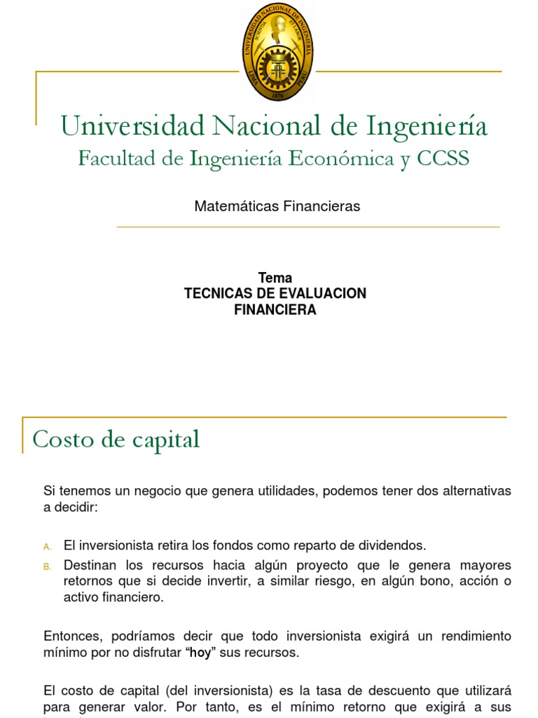 19 MF Tecnicas de Evaluacion Financiera | PDF | Tasa interna de retorno ...
