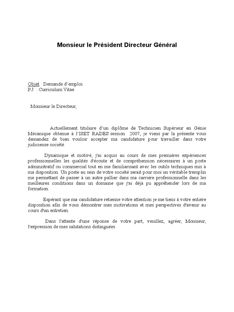 Lettre De Motivation Pdf