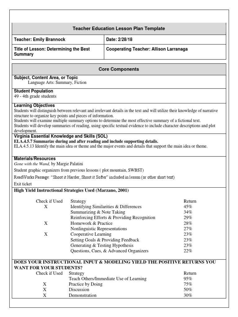 Best Summary Strategies for Fiction | PDF | Lesson Plan | Reading (Process)