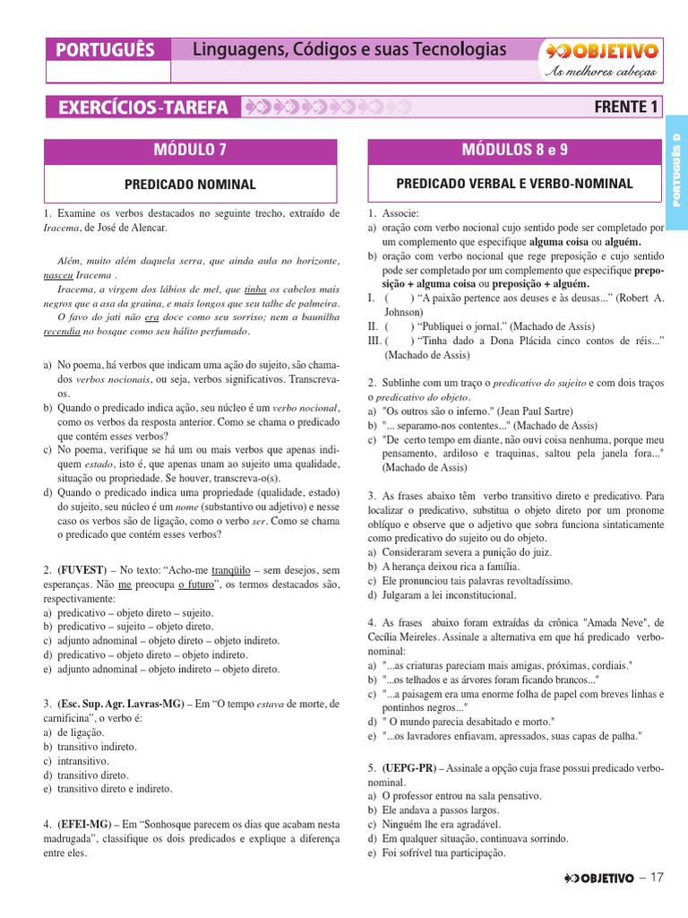 #Assuntos de Língua Portuguesa - Gramática - Apostilas Objetivo | PDF ...