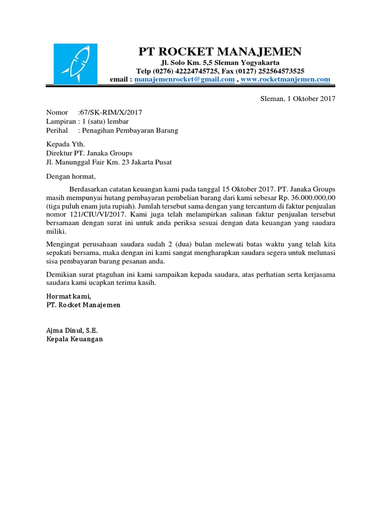 Contoh Surat Penagihan Pembayaran Dalam Bahasa Inggris