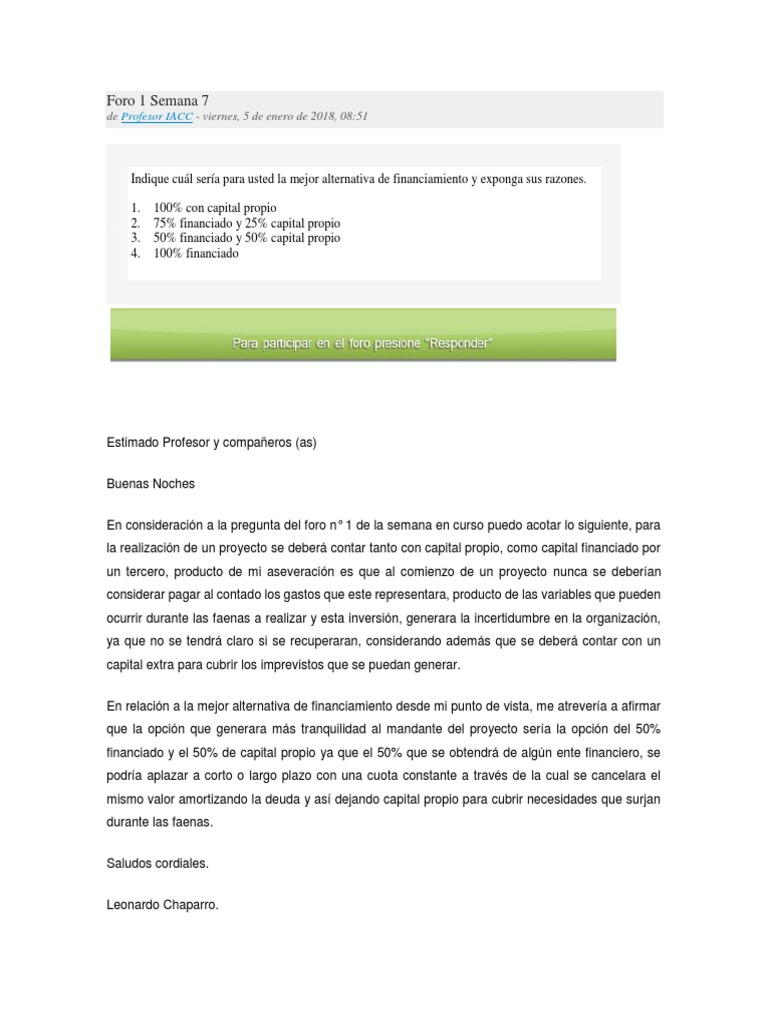 Foro 1 Semana 7 | PDF | Crecimiento personal y profesional | Finanzas y ...