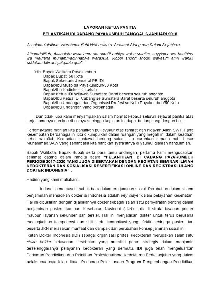 Laporan Ketua Panitia Idi