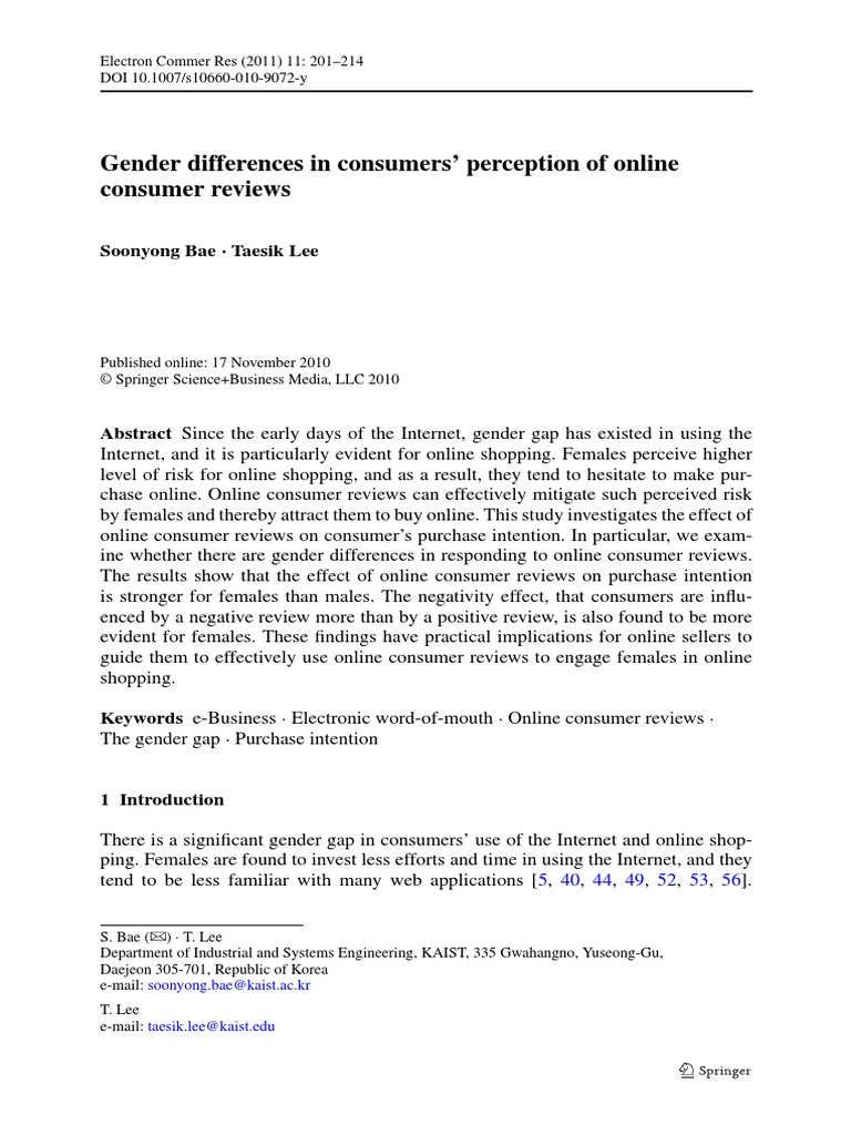 Gender Differences in Consumers' Perception of Online Consumer Reviews ...
